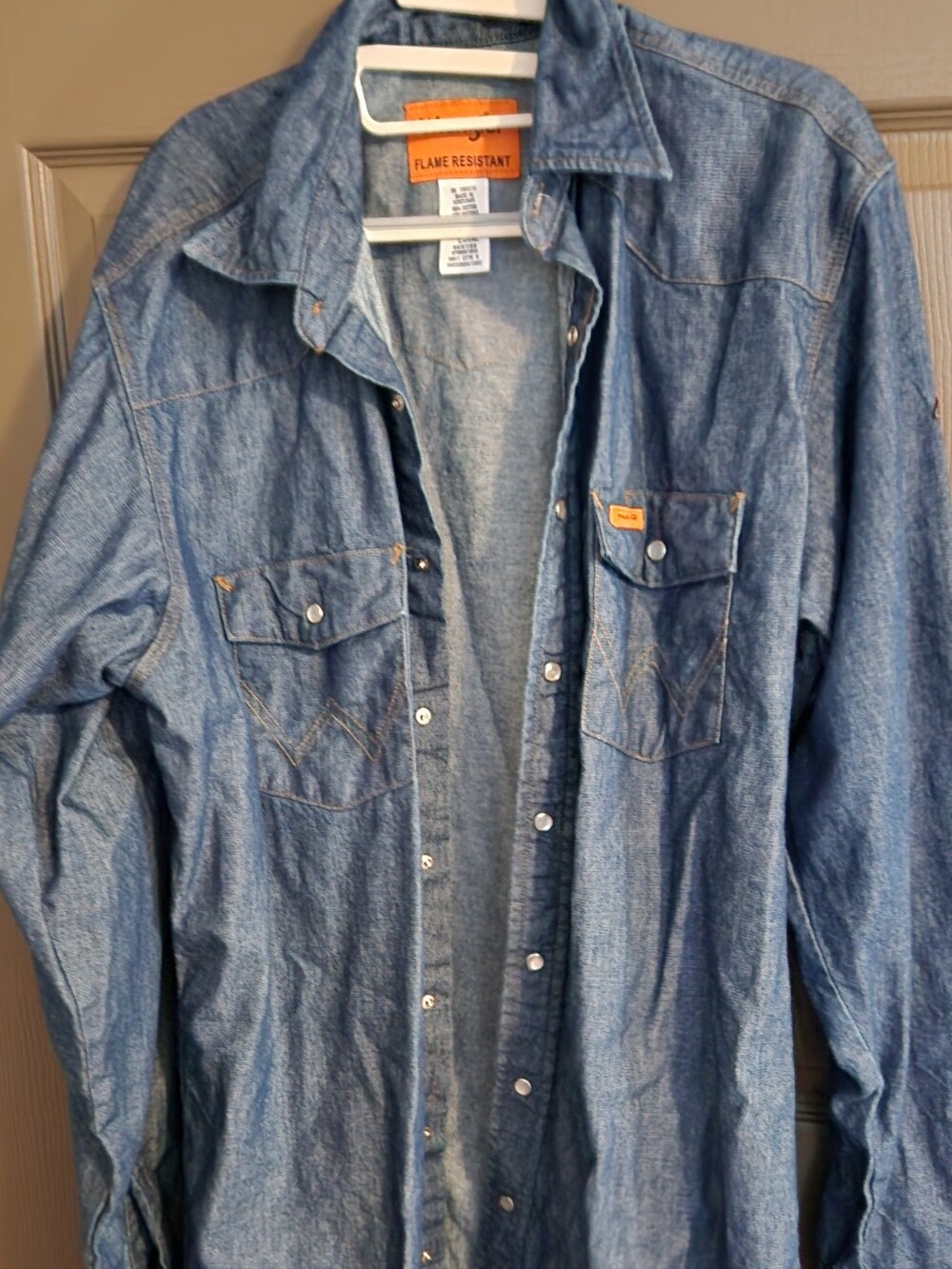 Flame Resistant Blue Denim Work Shirt - Unbranded